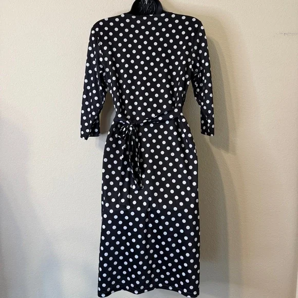 Berydress Women's Classic 3/4 Sleeve V Neck Sheath Black Polka Dot Dress - Picture 5 of 6